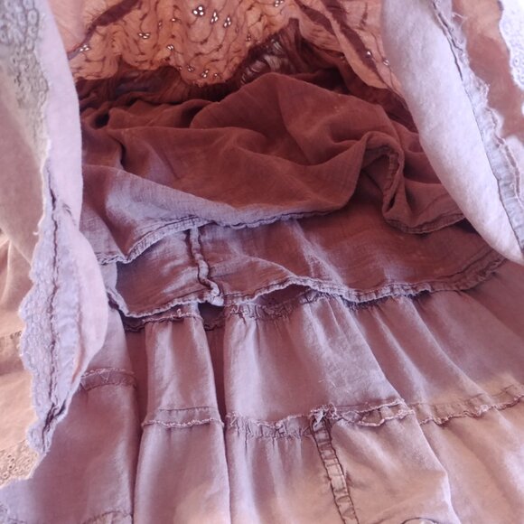 Solitaire dusty rose pink tiered eyelet cotton midi skirt approx Small - Picture 10 of 11